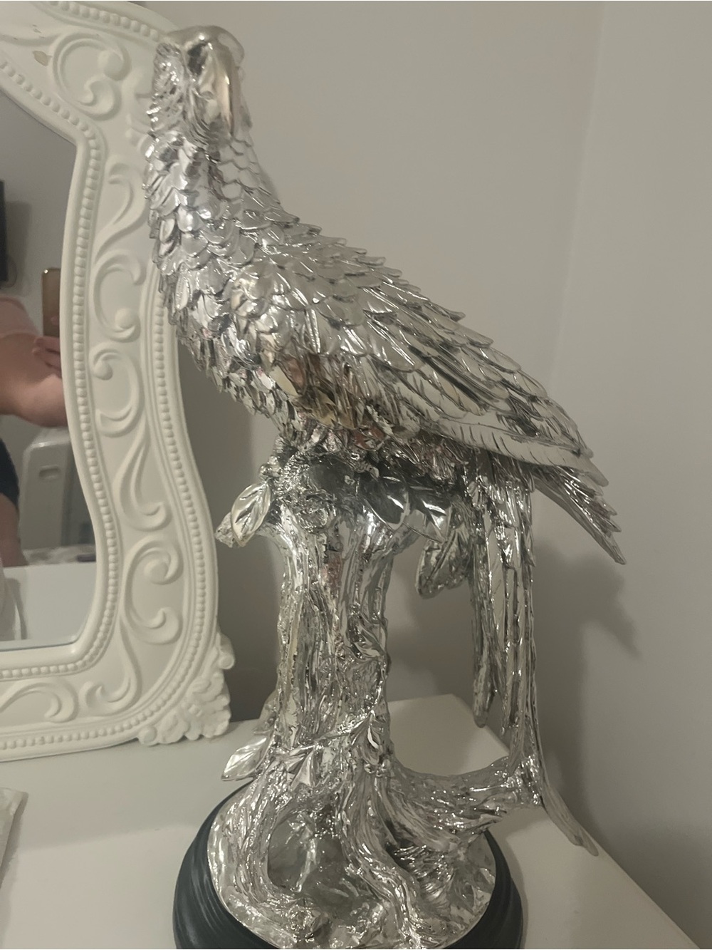 Decorative Silver Parrot Sculpture